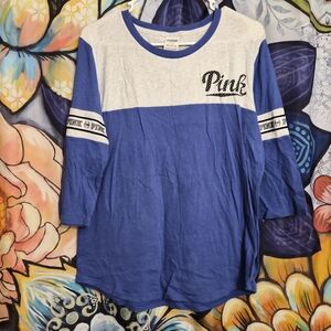 PINK Victoria's Secret Blue and White Long Sleeve Tee